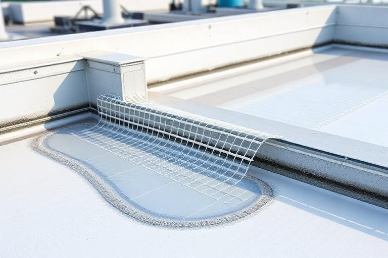 Fibre mesh reinforcement embedded into a liquid roof waterproof coating